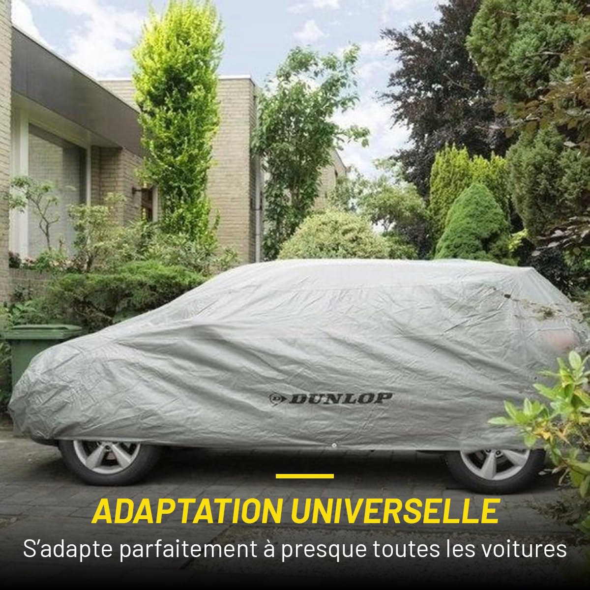Dunlop Bache Voiture XL - Housse Voiture Universale 534 x 178 x 120 cm - Couverture Imperméable avec Cordon Élastique et Anneaux - pour l'Intérieur et l'Extérieur - Gris
