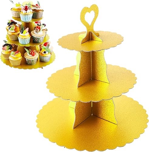 Soporte dorado para cupcakes de 3 niveles, soporte de torre de cartón dorado con purpurina para 24 cupcakes, fiesta de cumpleaños, baby shower