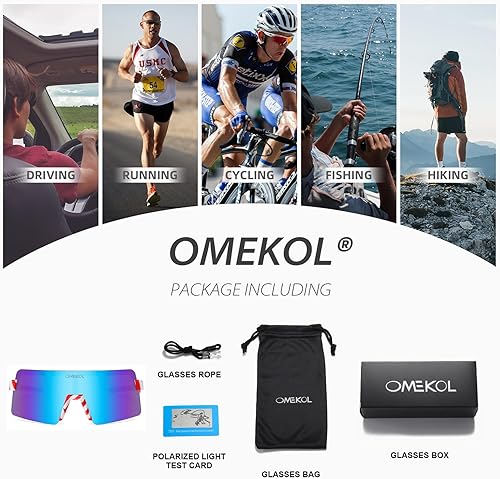 Miniatura 5 de OMEKOL Dos tamaños para adultos y jóvenes, lentes de sol polarizados para hombres y mujeres, para deportes al aire libre, gafas de béisbol UV400,