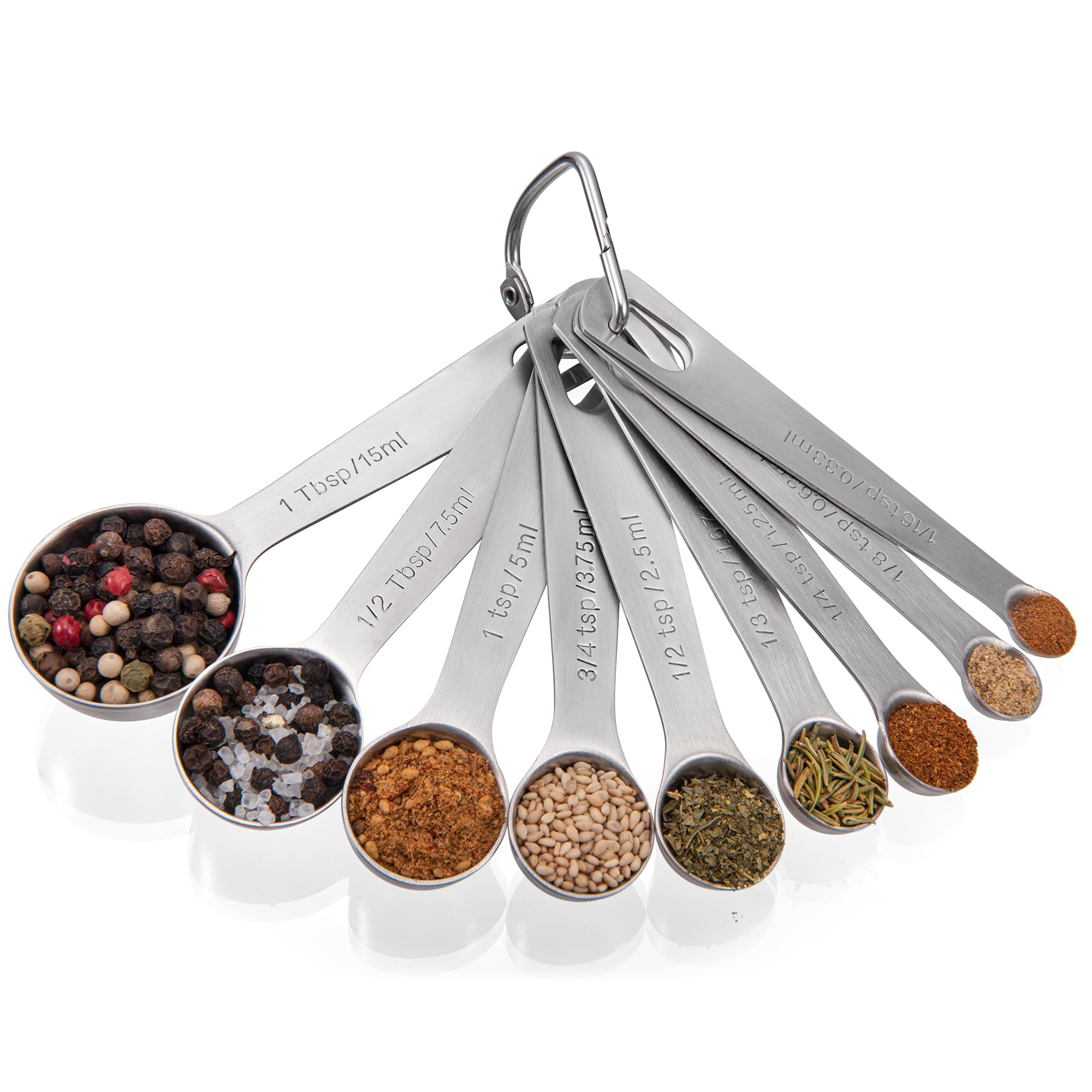 Doosu Metal Measuring Spoons for Cooking, 18/8 Stainless Steel, Set of 9