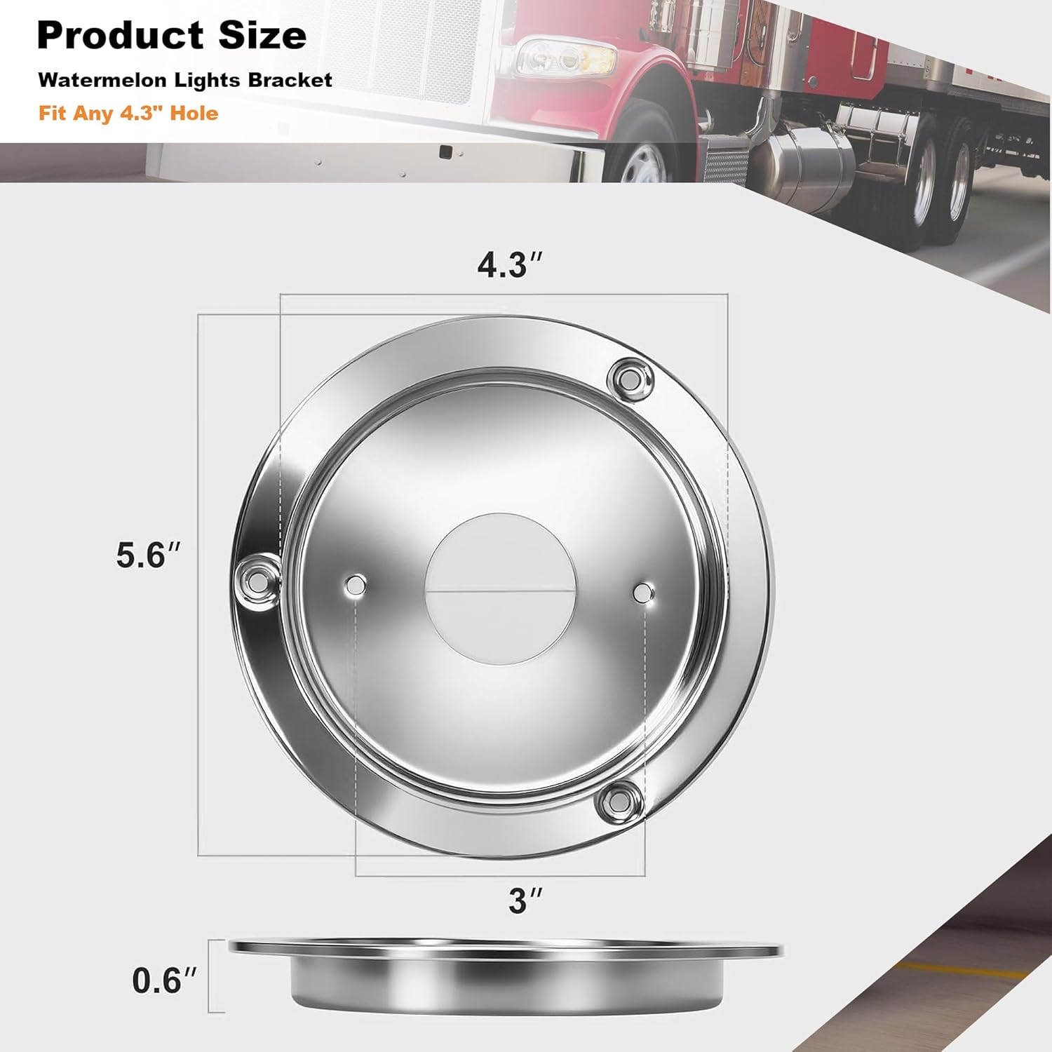 4 Pack Stainless Steel Watermelon Light Brackets, Round Marker Light Bezel Covers with Foam Gaskets, Universal Bunk Adapter Mounting Kit for Truck Trailer RV (Lights Not Included)