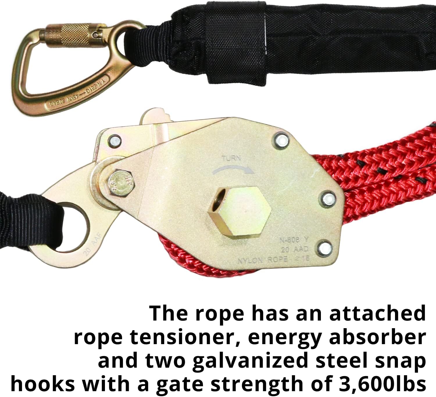 AFP Horizontal Lifeline System|Temporary 4 Man 100’ Fall Protection Rope w/Two Cross Arm Straps, Energy Absorber, Carabiners, Rope Tensioner, Pin & Carrying Bag|OSHA/ANSI Rated PPE|Free Tool Lanyard