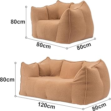 JSWHYBD Compressed Foam Sofa Comfortable Lazy Sofa Sponge Filling Teddy Velvet Fabric Not Easy to Pilling No Assembly Required Suitable for Bedrooms and Dormitories(Brown,Double-seat)