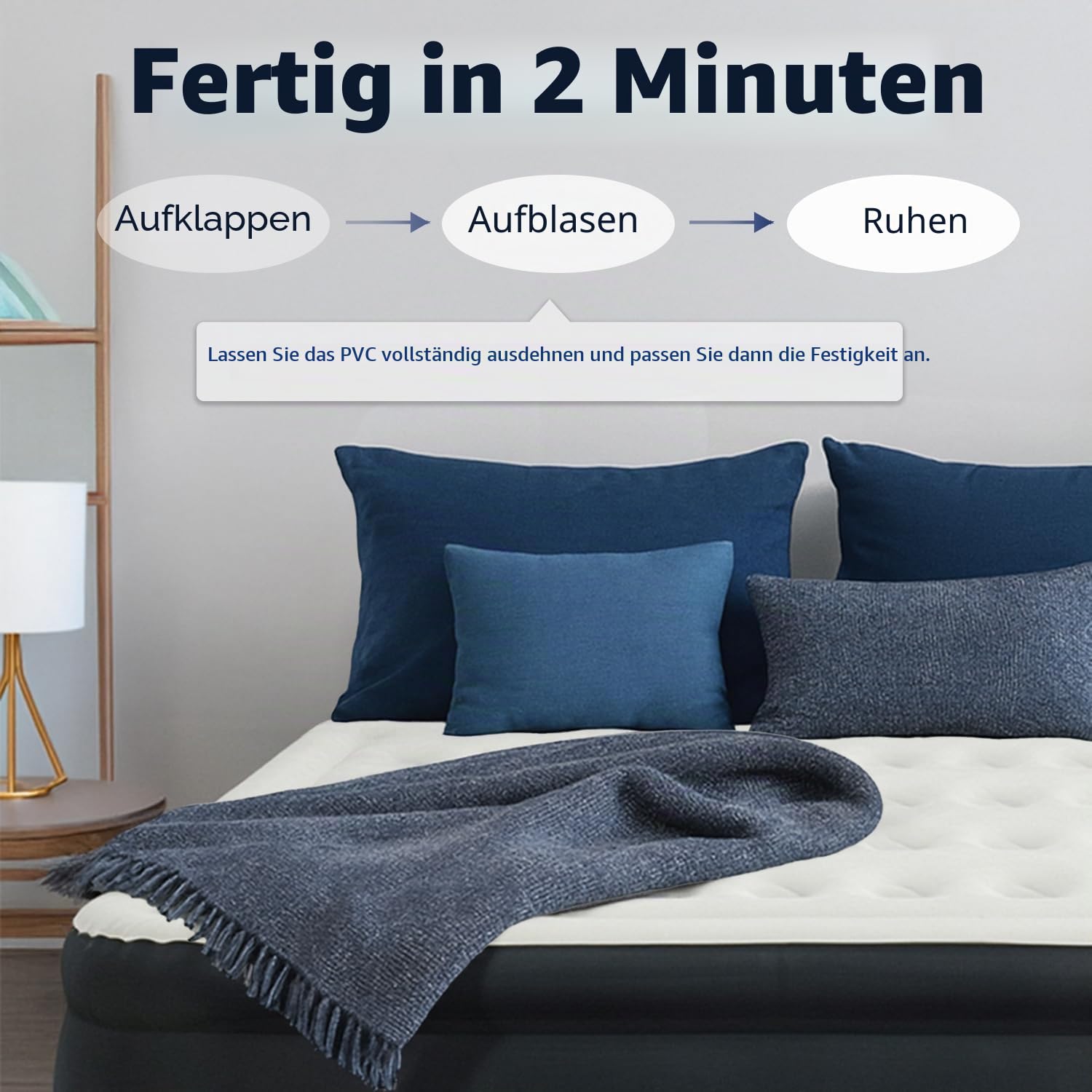 King Koil Luxus-Quuen-Size-Luftmatratze mit eingebauter Hochgeschwindigkeitspumpe, verstellbar, doppelt, hohe Premium-Kissenoberseite, aufblasbare Luftmatratze für Gäste, Camping und Zuhause, 50,8 cm