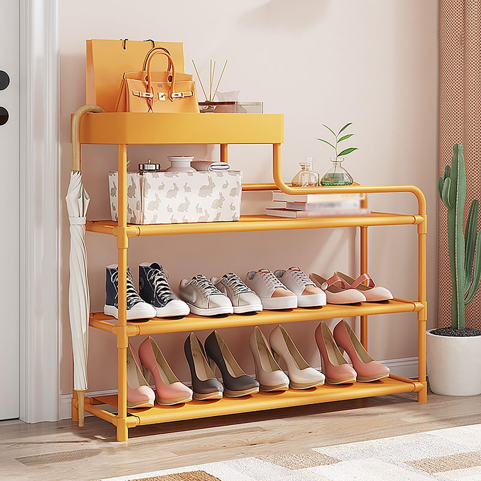 Zapatero Scarpiera regolabile – Mensola aperta in tessuto non tessuto per ingresso stretto corridoio – Scarpiera Zapatero (giallo, 60 x 78,5 cm)