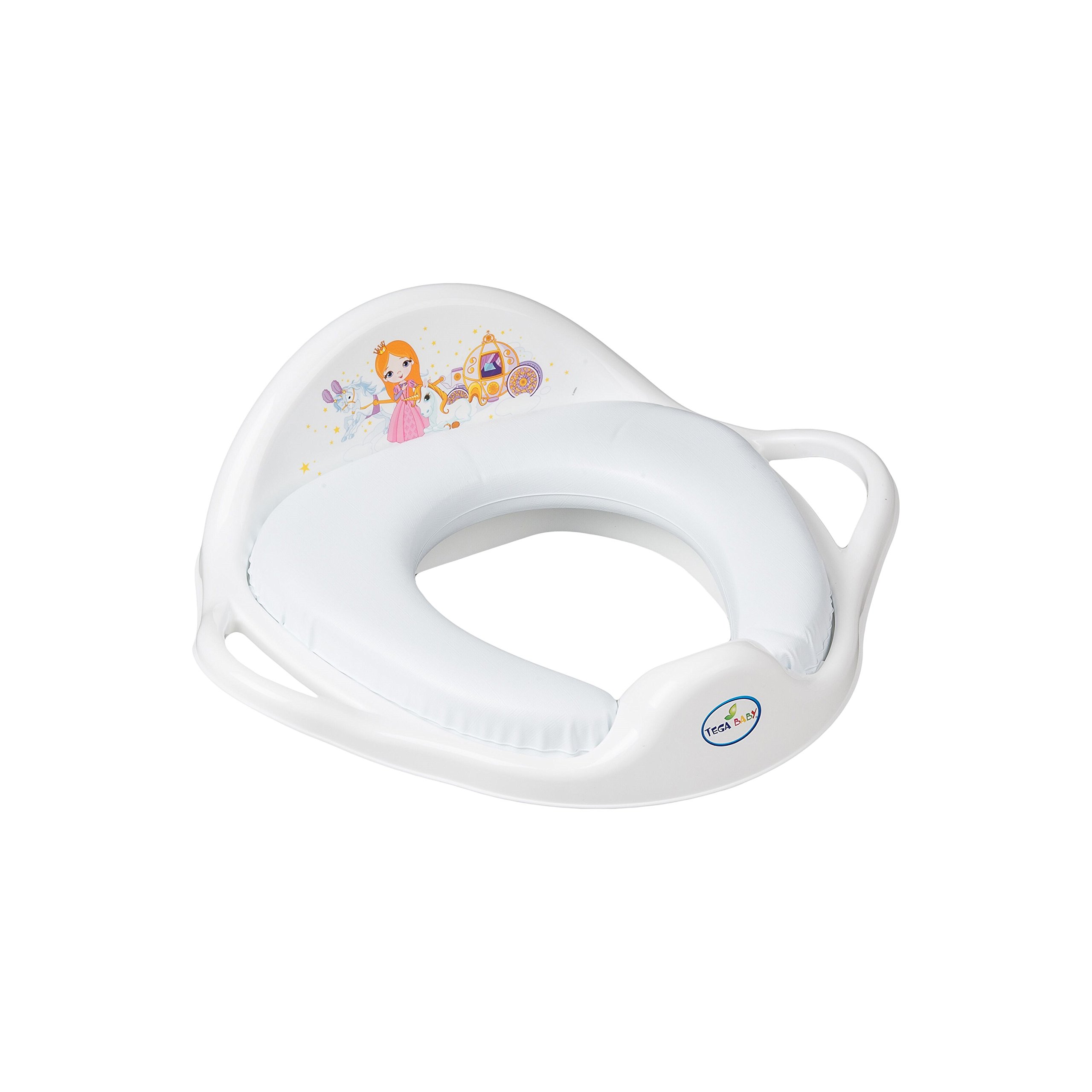 Riduttore per WC Antiscivolo con seduta imbottita Ultra confortevole e Pugno Tega Baby tema principessa colore bianco