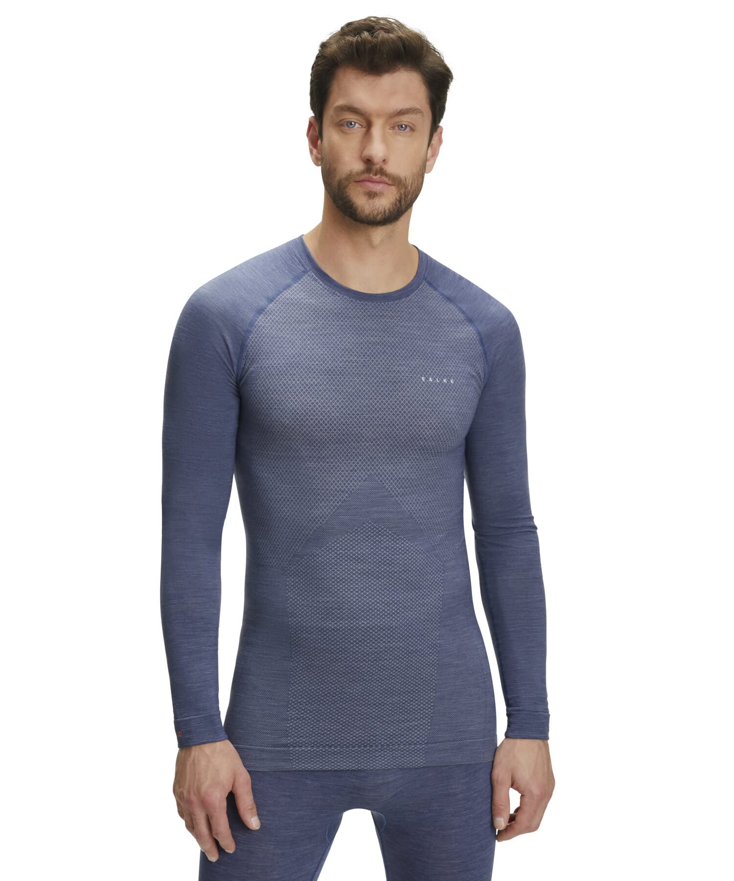 FALKE Mężczyźni Warstwa podstawowa (góra) Wool-Tech Light Round Neck M L/s Sh wełna materiał funkcjonalny regulujące klimat 1 Sztuka, Niebieski Capitain 6751-O, M