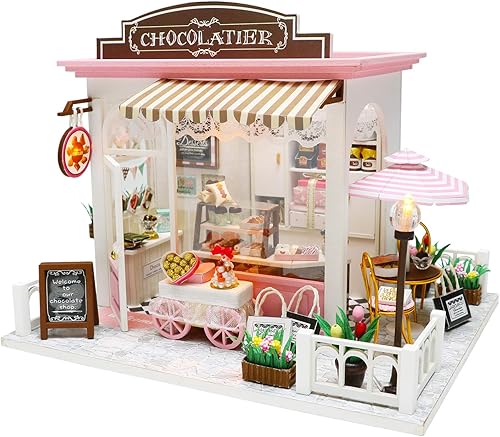 Miniatura 2 de Spilay Casa de muñecas en miniatura con muebles, kit de casa de muñecas de bricolaje, mini manualidades hechas a mano con cubierta antipolvo y caja