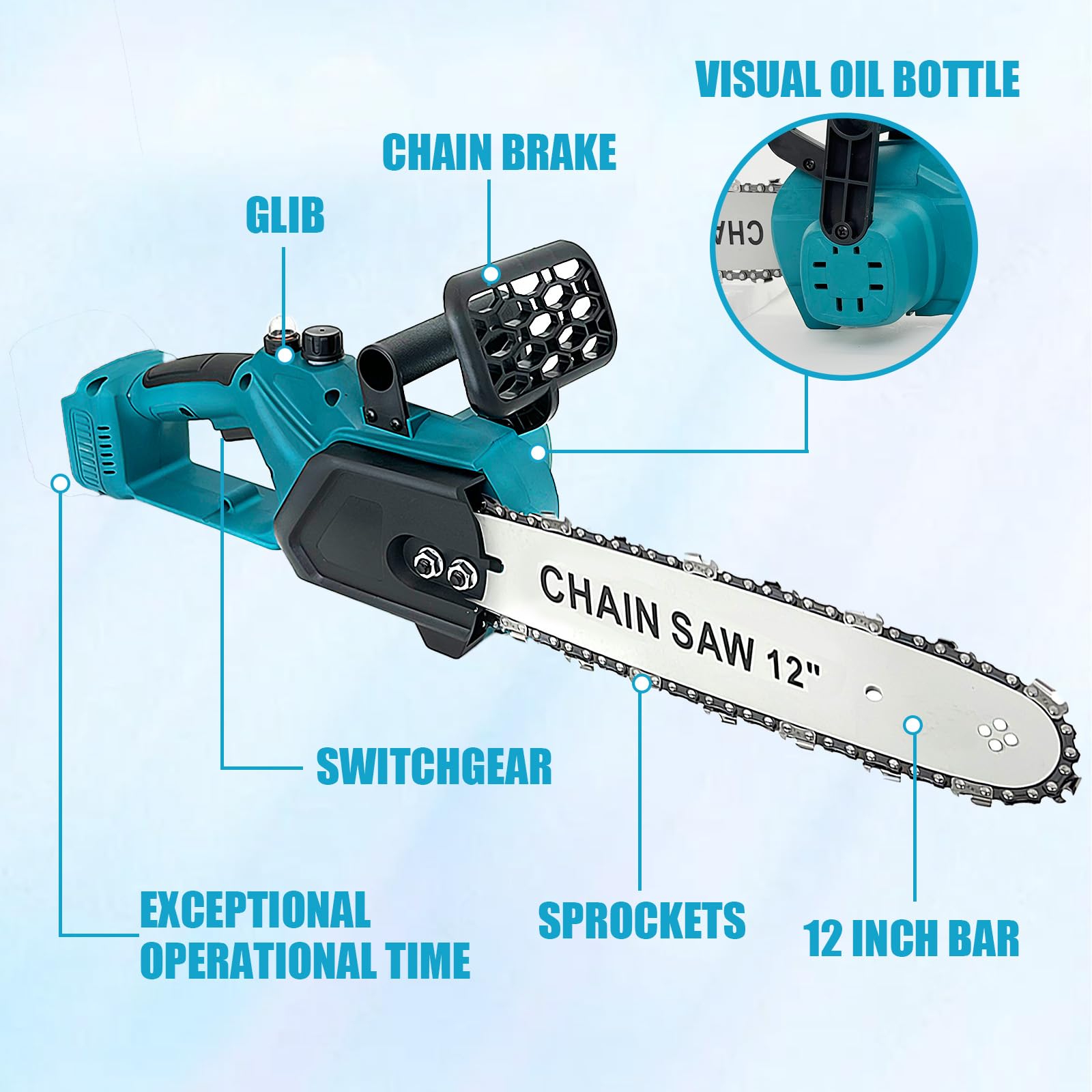 Sierra de cadena con batería de 12 pulgadas con 2 baterías de 5500 mAh, sierra eléctrica de 30 cm para Makita, sierra de mano eléctrica para cortar madera, podar árboles y podar árboles