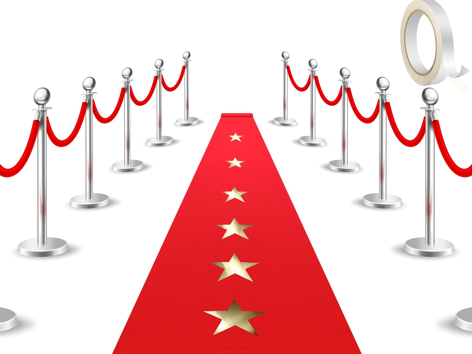 Shappy Carpet Runner Party Not Slip Red Aisle Runway Rug Runner with Carpet Tape 60 GSM 20 Pcs Gold Star Cutouts for Movie Party Decoration VIP Stage Door Wedding(Red,3.9 x 16.4 Feet)
