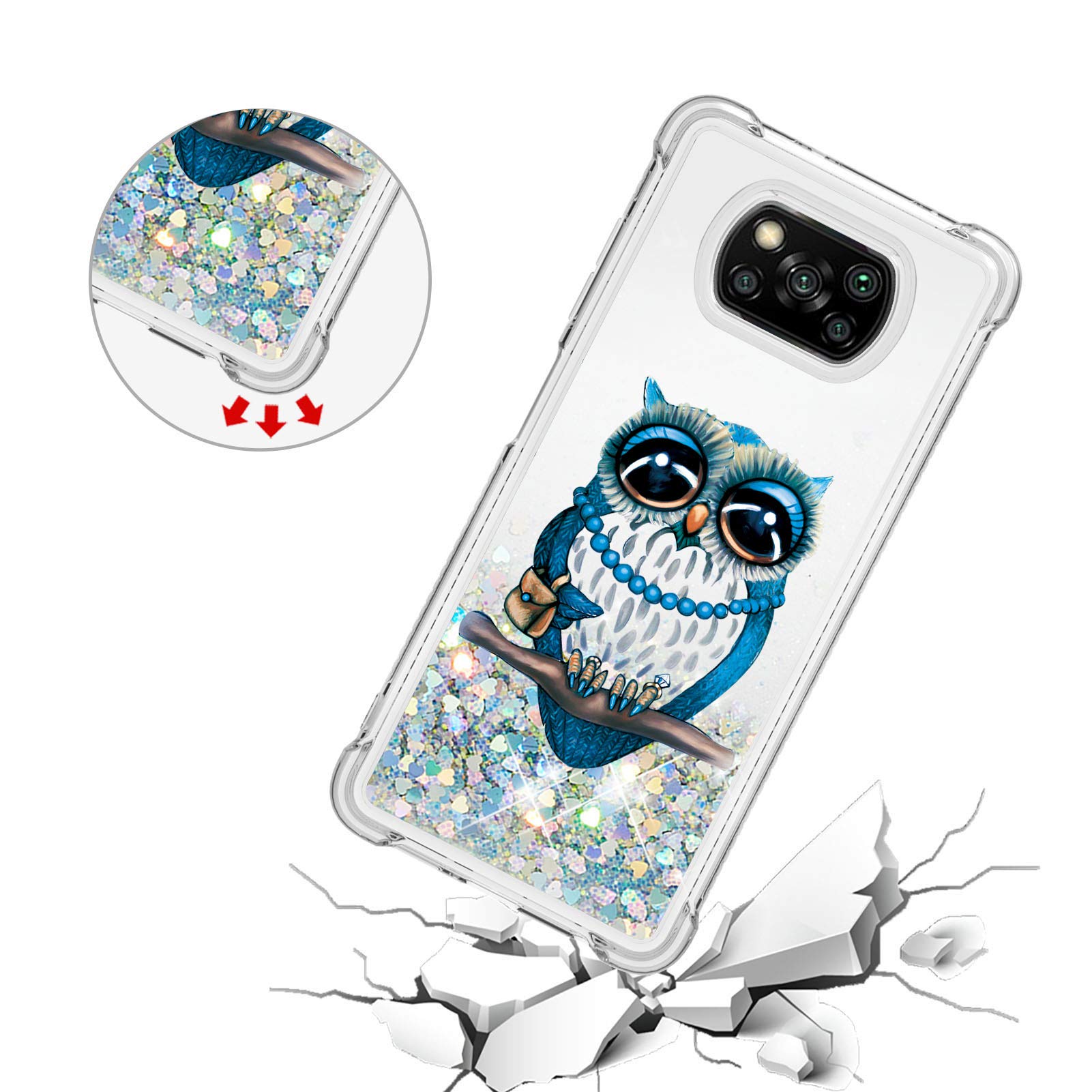 Custodia Glitter Con Cavalletto Per Xiaomi Poco X3 NFC / X3 Pro - TPU Morbido Con Brillantini Quicksand, Effetto Farfalla Blu