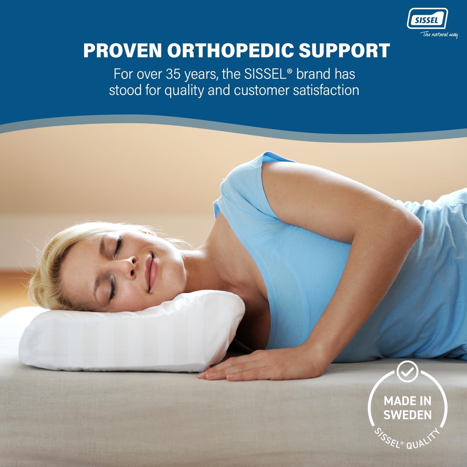 SISSEL Soft Deluxe Neck Pillow | Washable Satin Cover at 104�F | Viscoelastic Foam | Extra Wide & Height Adjustable | Optimal Sleeping Comfort | Made in Sweden | 24.8 x 13 inches | 5-Year Warranty - Image 2