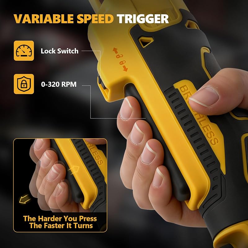 Cheie cu clichet fără perii, cu acumulator, 3/8", mâner de 16 cm, pentru DeWalt 18V 20V, LED, 300 rpm, 80 Nm, fără acumulator