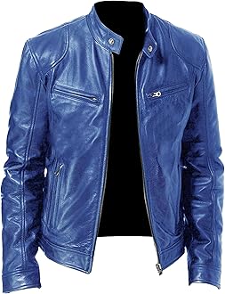 Men Slim Fit Motorcyle Leather Jacket Zip-Up Windbreaker Leather Jackets Lightweight PU Vintage Biker Coat