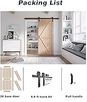 Vista 8 de FREDBECK Puerta corredera de granero de 34 x 84 pulgadas con kit de herramientas de 6 pies incluido, panel de abeto macizo en forma de K, necesita