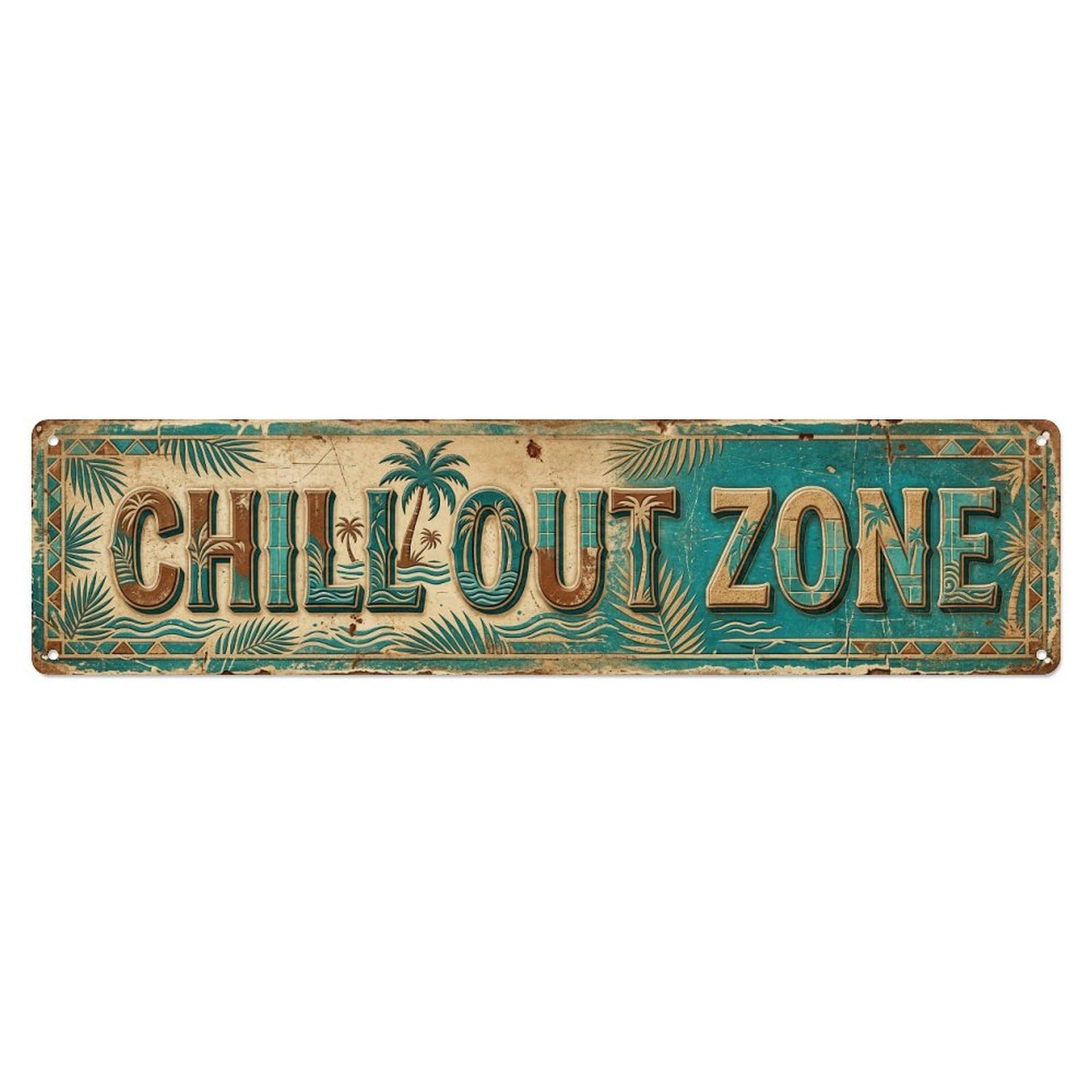 Chill Out Zone Worn 4 Metal Tin Skinny Sign Plaque Wall Decor for Cafe, Club Bar, Office, Home Garden Metal Poster 4x16Inch
