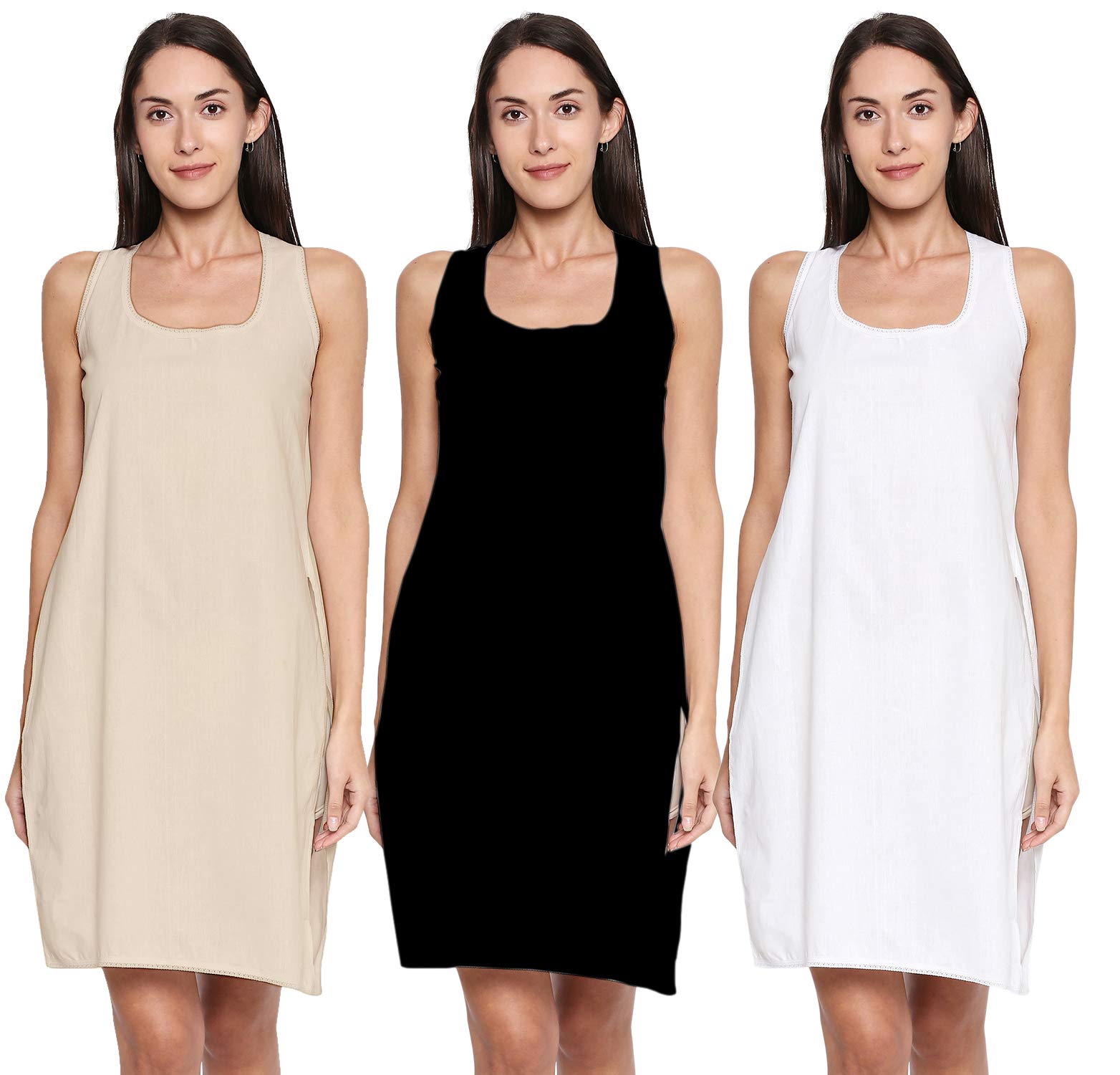 Womens Cotton Rich Soft Camisole Long Knee Length Inner Kurti/Suit Slip/Under Shirt with High Side Slits, Combo Pack-image-29