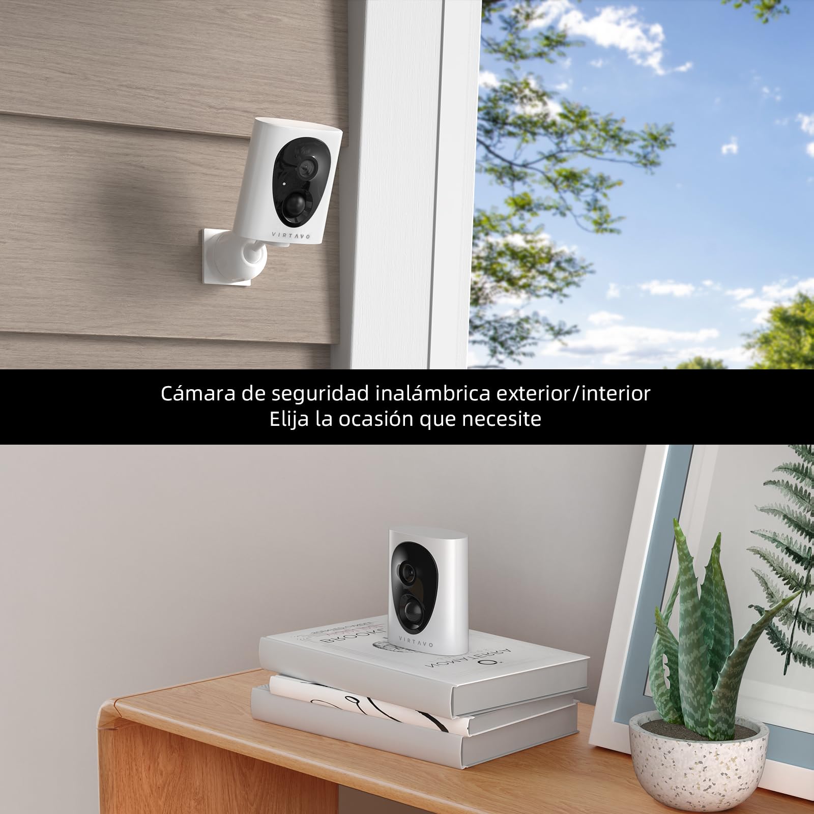 VIRTAVO 2K Camara Vigilancia WiFi Exterior/Interior sin Cables batería Recargable, QHD, IA para detección, Larga duración en Espera, visión Nocturna en Color, detección de Movimiento PIR | Detección PIR, audio bidireccional, WiFi 2.4GHz, sin suscripción,