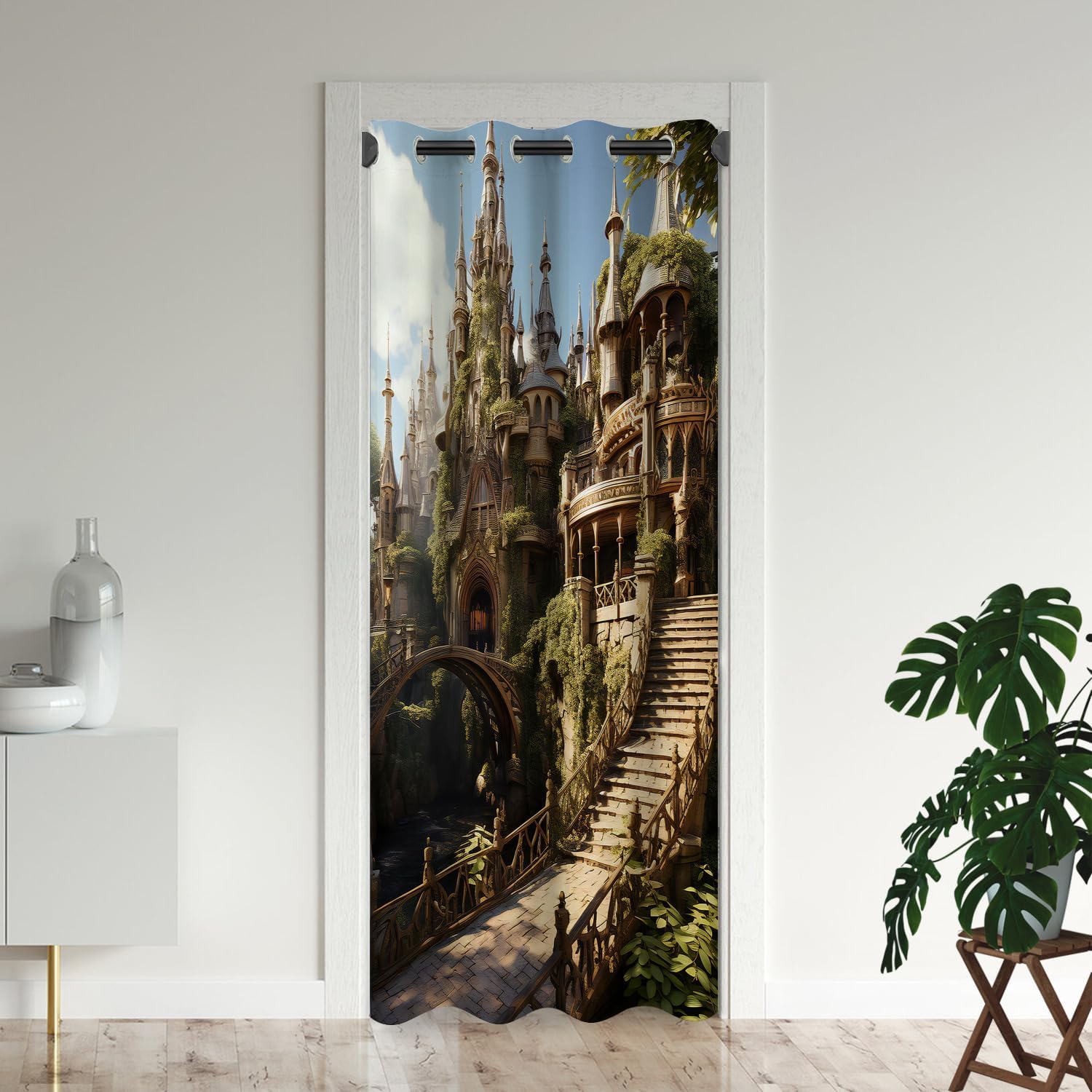 Mushroom Magic Forest Door Curtains for Doorways, Fairy Tale Enchanted Castle Blackout Curtain for Kids Bedroom Closet, Grommet Thermal Insulated Privacy Door Drapes for Room Divider, 34"W x 80"L