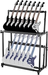 GarveeHome Multi Guitar Stand, Folding 14 Standing Floor Multiple Guitars Display Rack, Adjustable Guitar Storage Holder with Soft Sponge, Metal Guitars Display Detachable