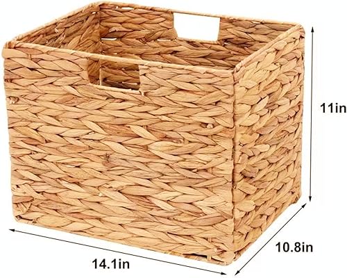 Miniatura 2 de Cestas de almacenamiento, cestas de mimbre, cesta de jacinto para estante, plegable 2 paquetes tejidos hechos a mano, cestas de pastos marinos,