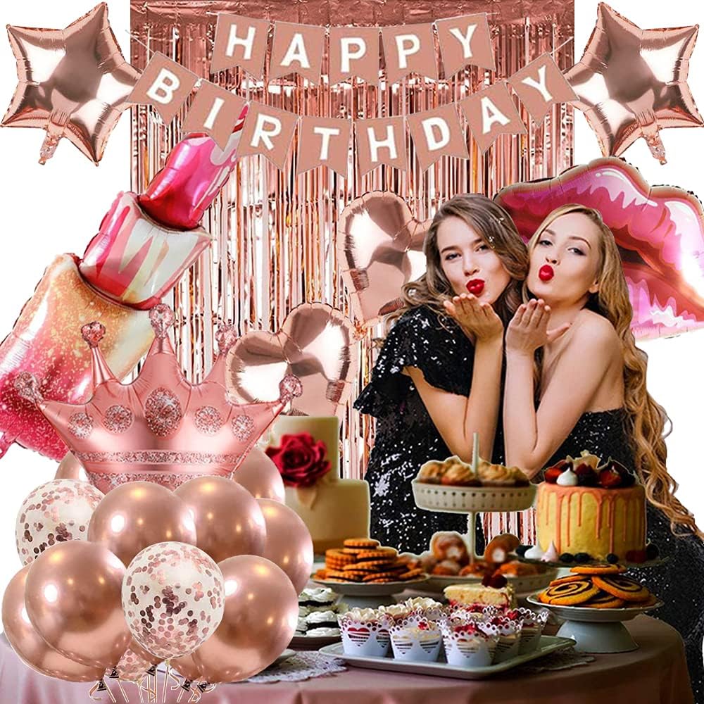 Birthday Decorations for Women, Rose Gold Birthday Party