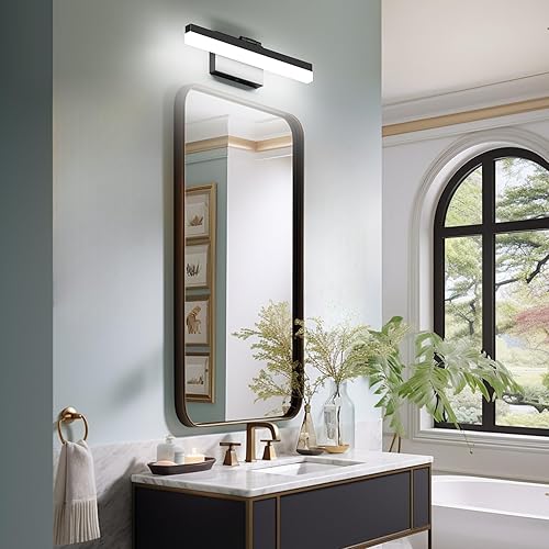 Miniatura 3 de Ralbay Luces de tocador de baño negras de 16 pulgadas, modernas luces LED para tocador, color negro mate, lámparas de pared para tocador de baño