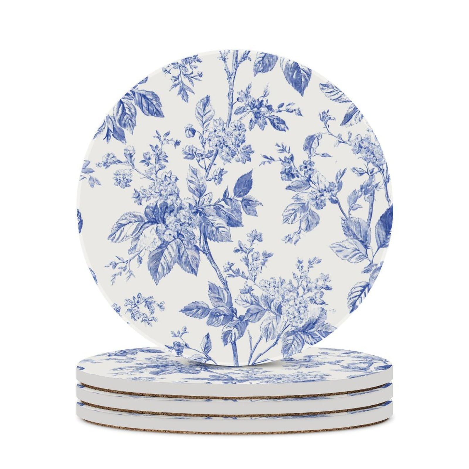 Jubonexis White Vintage Toile De Jouy Floral Pattern Botanical Flowers Coasters Set Of 4 Absorbent Coasters