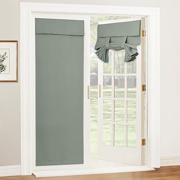 RYB HOME French Door Curtains Set of 2 - Thermal Insulated Light Block Privacy Door Window Curtains Tricia Window Shades, 26 x 80 inch, 1 Pair, Sage Green