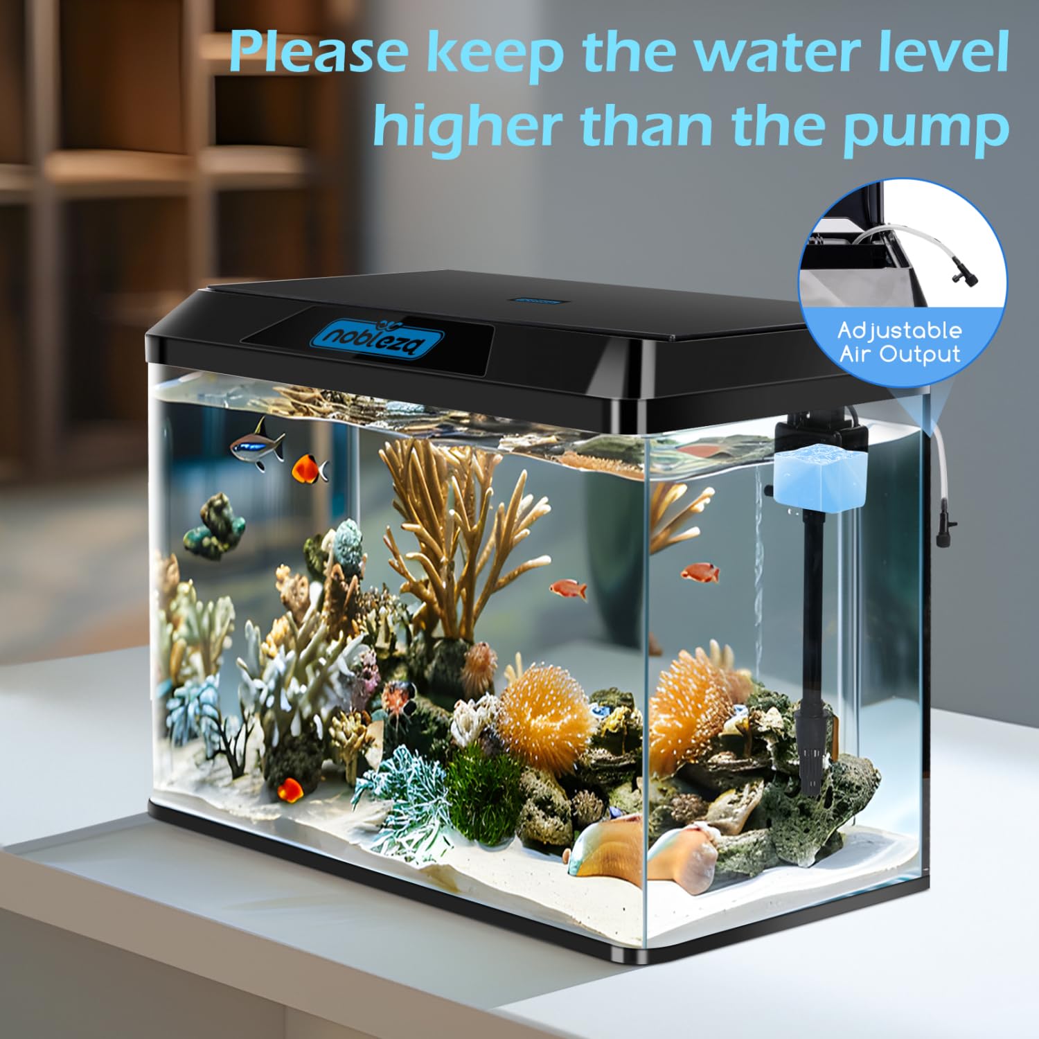 Nobleza - 54L Petit Aquarium Complet avec Système de Filtration Intégré et Éclairage LED, Noir, Aquariums d'Entrée de Gamme