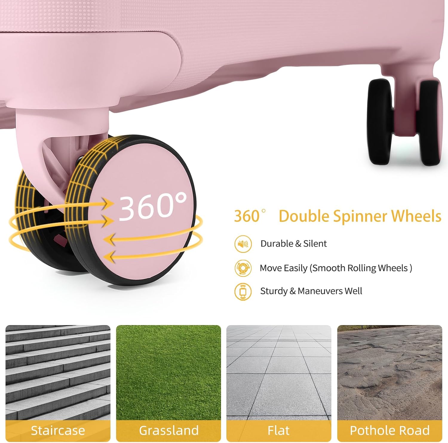 LARVENDER Luggage Sets 3 Piece with Duffel Bag Hardside PP Carry On Suitcase with 360° Spinner Wheels TSA Lock Luggage Sets for Women, Orchid Pink Orchid Pink-20inch 3 Piece Set (20 inch)