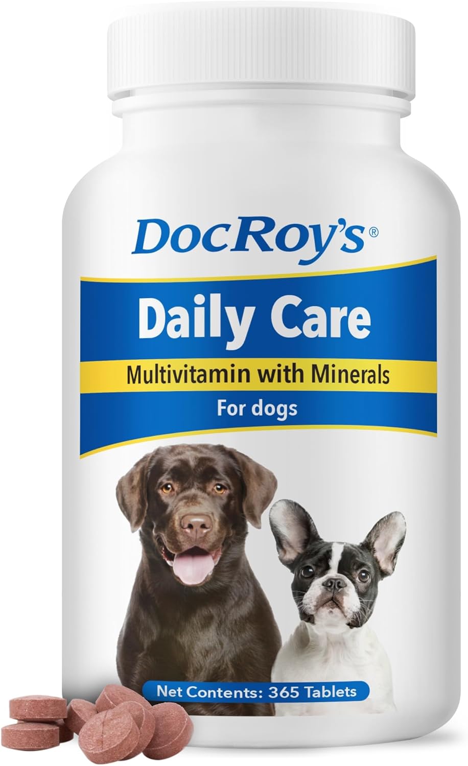 Doc Roy’s Daily Care Canine Multivitamin Supplement for Dogs, 365ct Chewable Tablets with 34 Essential Vitamins, Minerals, Omega Fatty Acids & Antioxidants, All Breeds & Life Stages