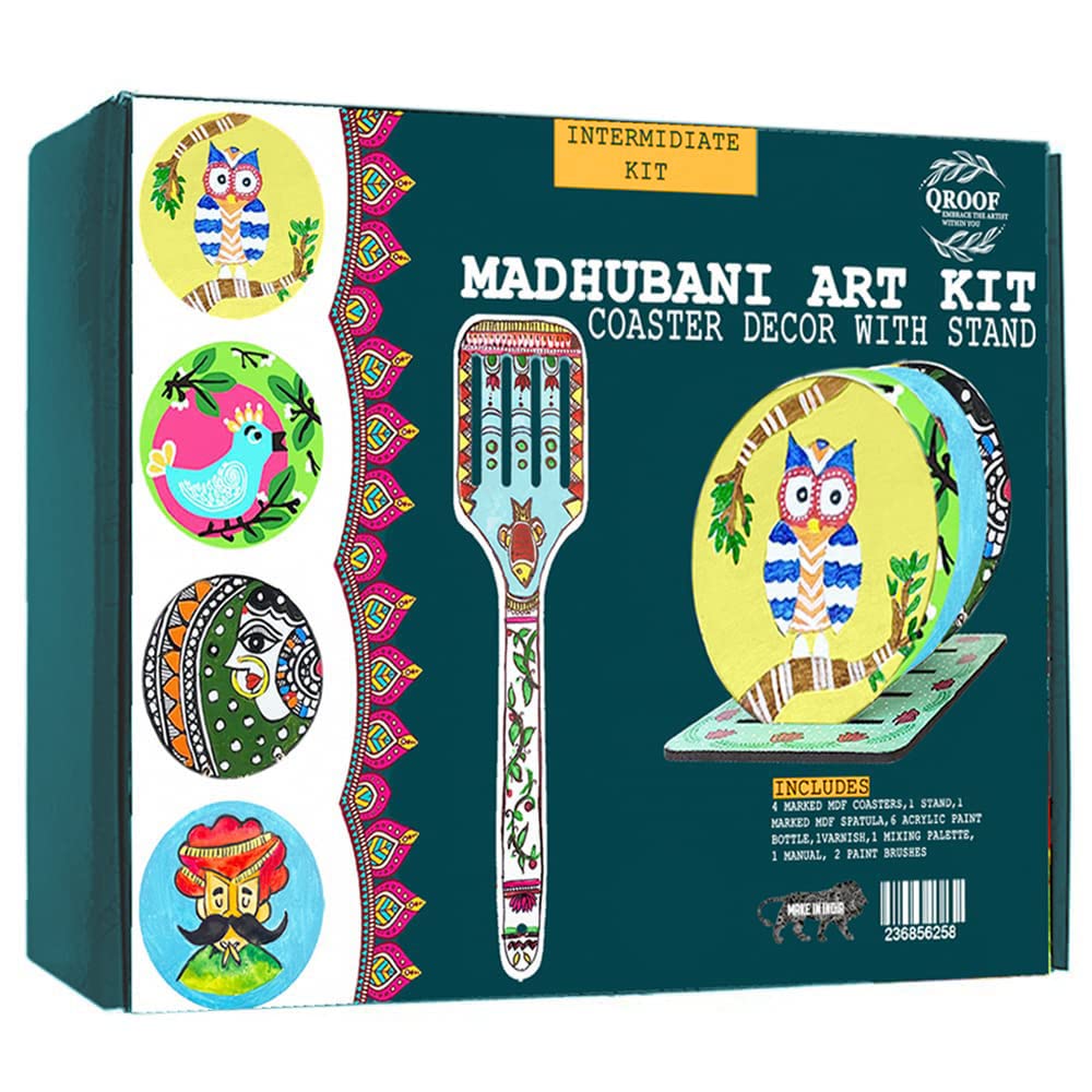 Qroof Madhubani Art Kit DIY with Tea Coaster Stand for Painting Gifts for Girls 9-12 |12-15 Years | Best Art and Craft Set for Kids and Even Adults Includes Creative Artists Items | Coaster Kit (B0BRLB1BFR) Amazon Price History, Amazon Price Tracker