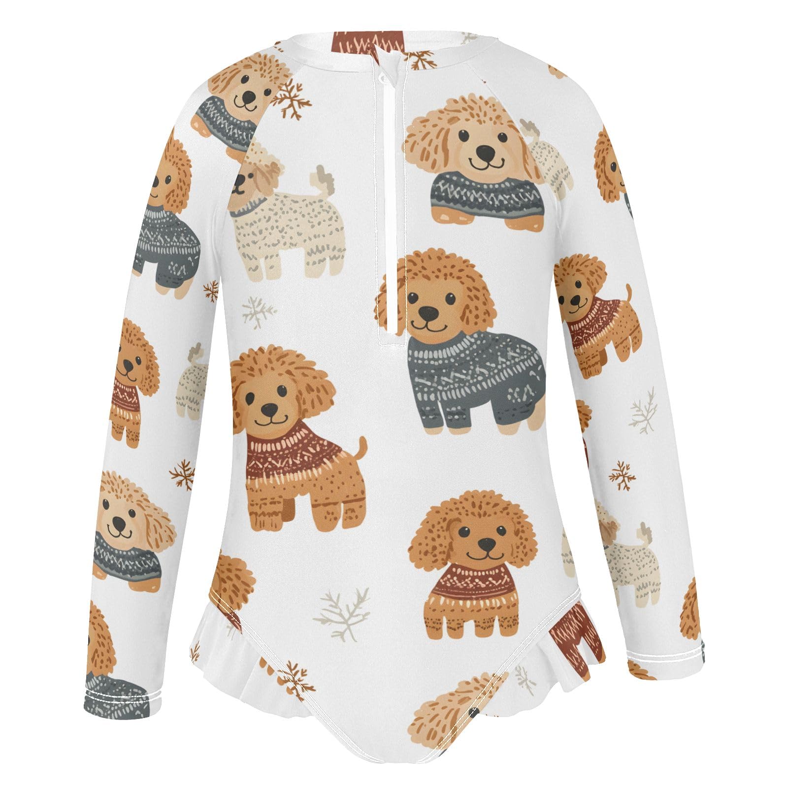 ALAZA Toddler Swimsuit Girl Bathing Suit Swimwear Rash Guard Brown Poodle Dogs Long Sleeve 3T