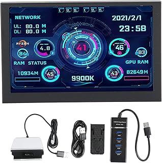 Monitor de temperatura para PC, 5 polegadas IPS USB mini tela PC CPU RAM HDD monitor de dados, visor de temperatura ajustável do computador com rotação de 360 graus tipo C subtela para capa de computador, para Windows