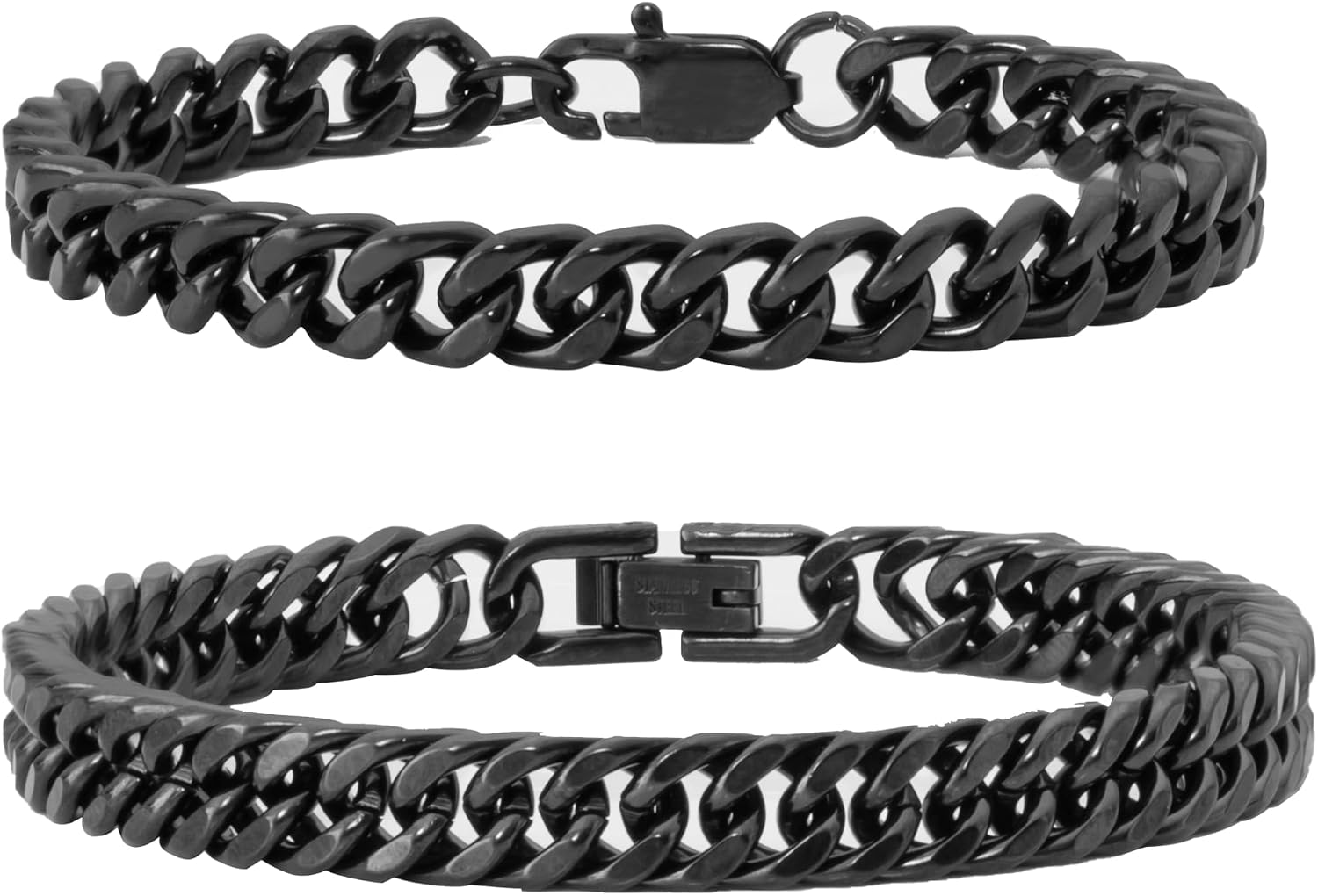 XIANNVXI Stainless Steel Bracelets for Men 2PCS Cuban Link Bracelet Stainless Steel Mens Silver/Gold/Black Bracelet Set 7.5/8.3/9 Inches Gifts for Mens Metal Bracelets