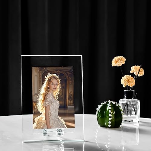Miniatura 5 de kitCom Marco de fotos de cristal simple para decoración del hogar, marco de boda, exhibición de mesa, fotos de 4 x 6 pulgadas, viene con caja de