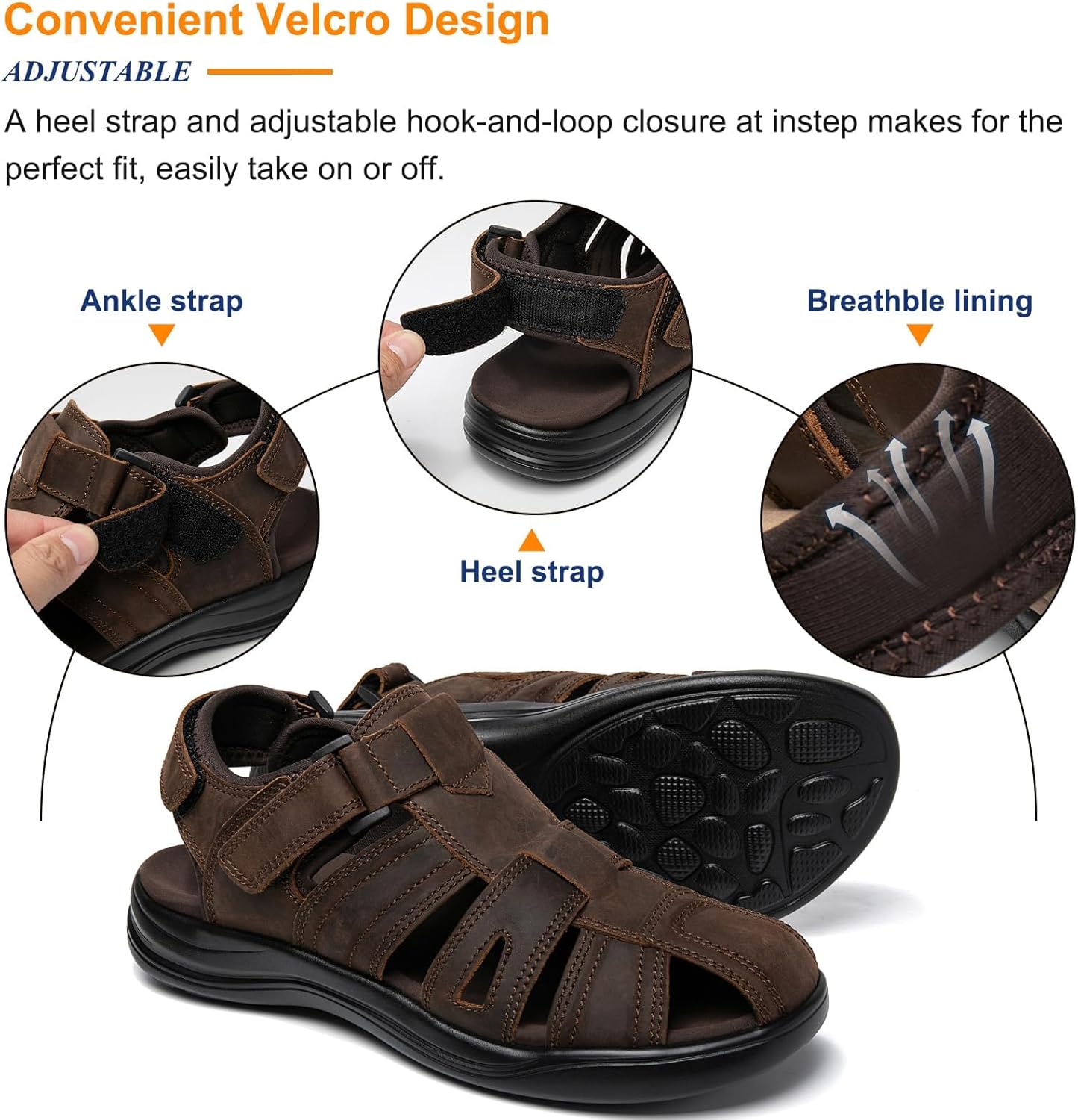 Mens Fisherman Leather Closed Toe Sandals Walking Dress Casual Sandalias Whith Memory Foam Summer Outdoor Athletic Adjustable Comfortable - Image 6