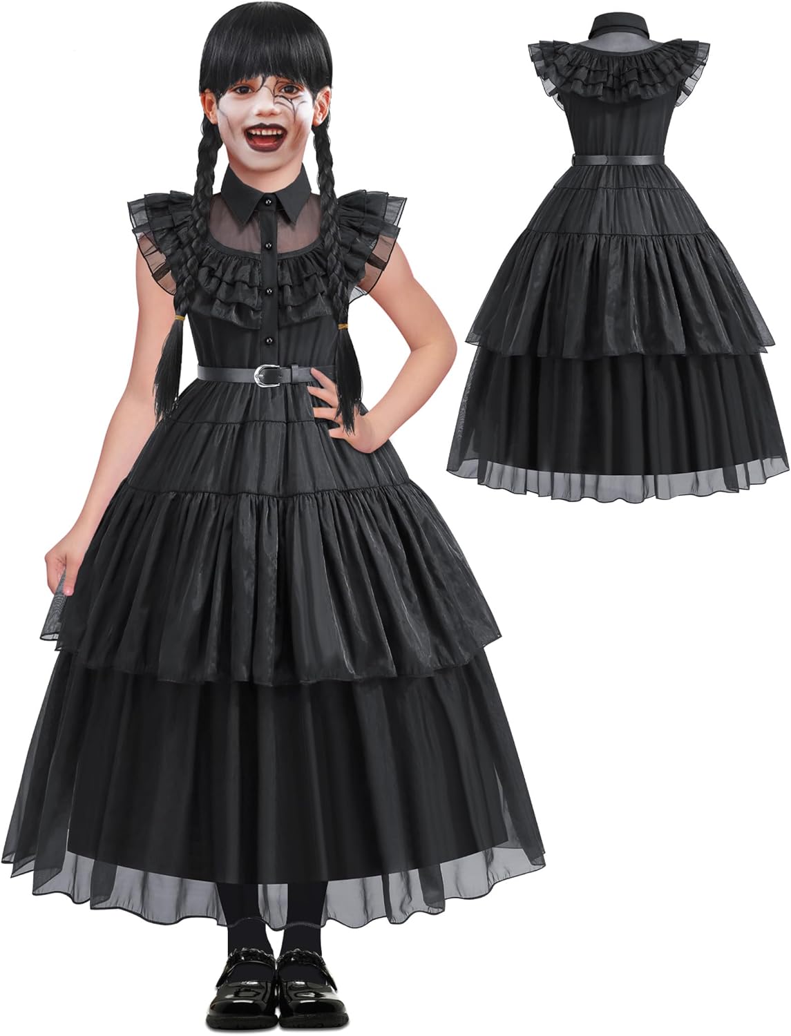 Black Costume Dress Up for Girl Kids Toddler Birthday Halloween Cosplay Outfit Black Party Dress - Image 4