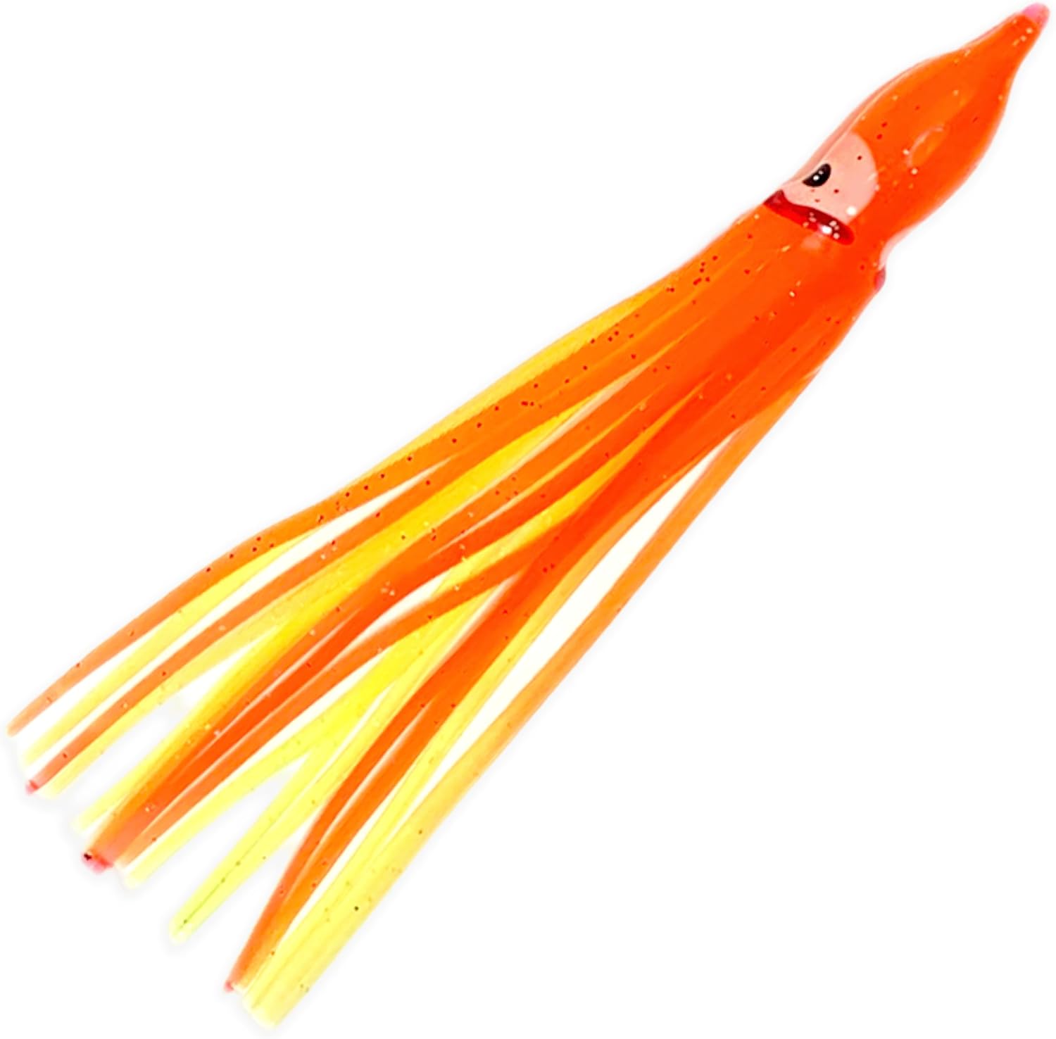 4.75" Hoochie Squid Skirts, 40 Pcs Orange/Yellow Color, for Saltwater & Freshwater Trolling, Includes Soft Plastic Bodies, Ideal for Tuna, Salmon, Mahi & Offshore Game Fishing