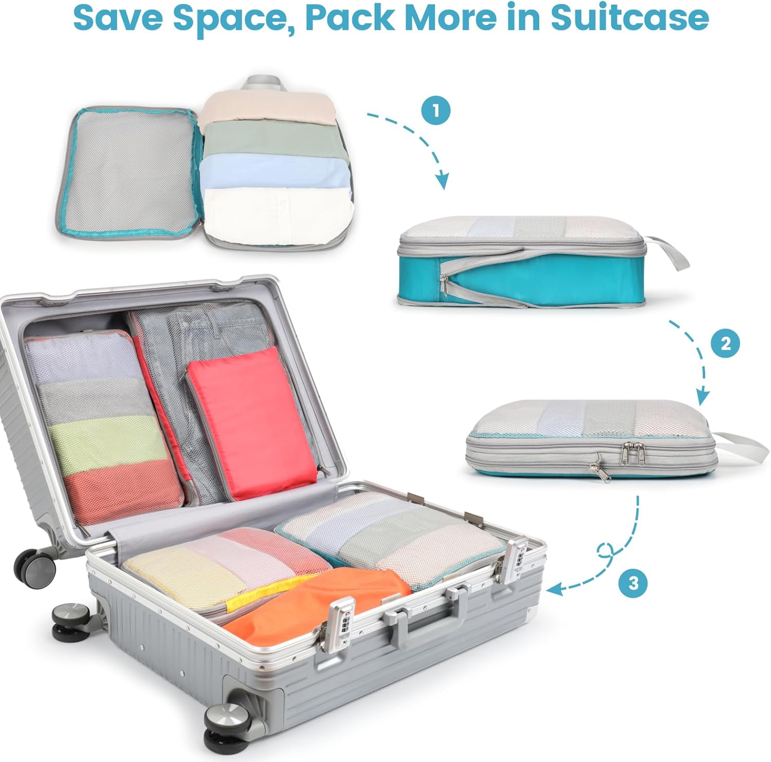 Cambond Compression Packing Cubes for Travel - Lightweight Expandable Travel Bags Luggage Organizers Travel Essentials Compression Cubes for Travel Space Saver for Carry on Suitcases Organizer - Image 7