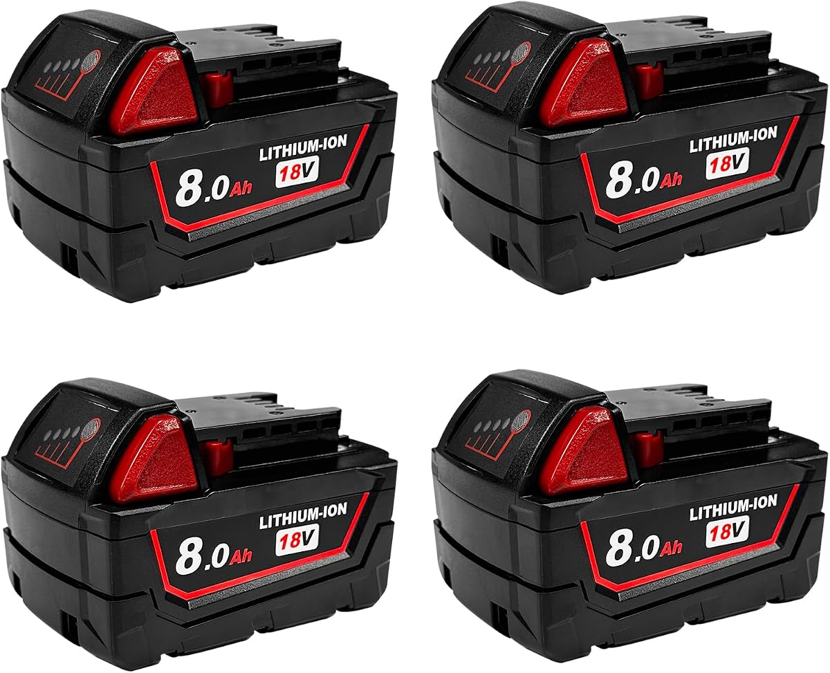 8Ah Replacement Battery for Milwaukee 18V Battery Compatible with Milwaukee 18V Power Tools (4 PCS)