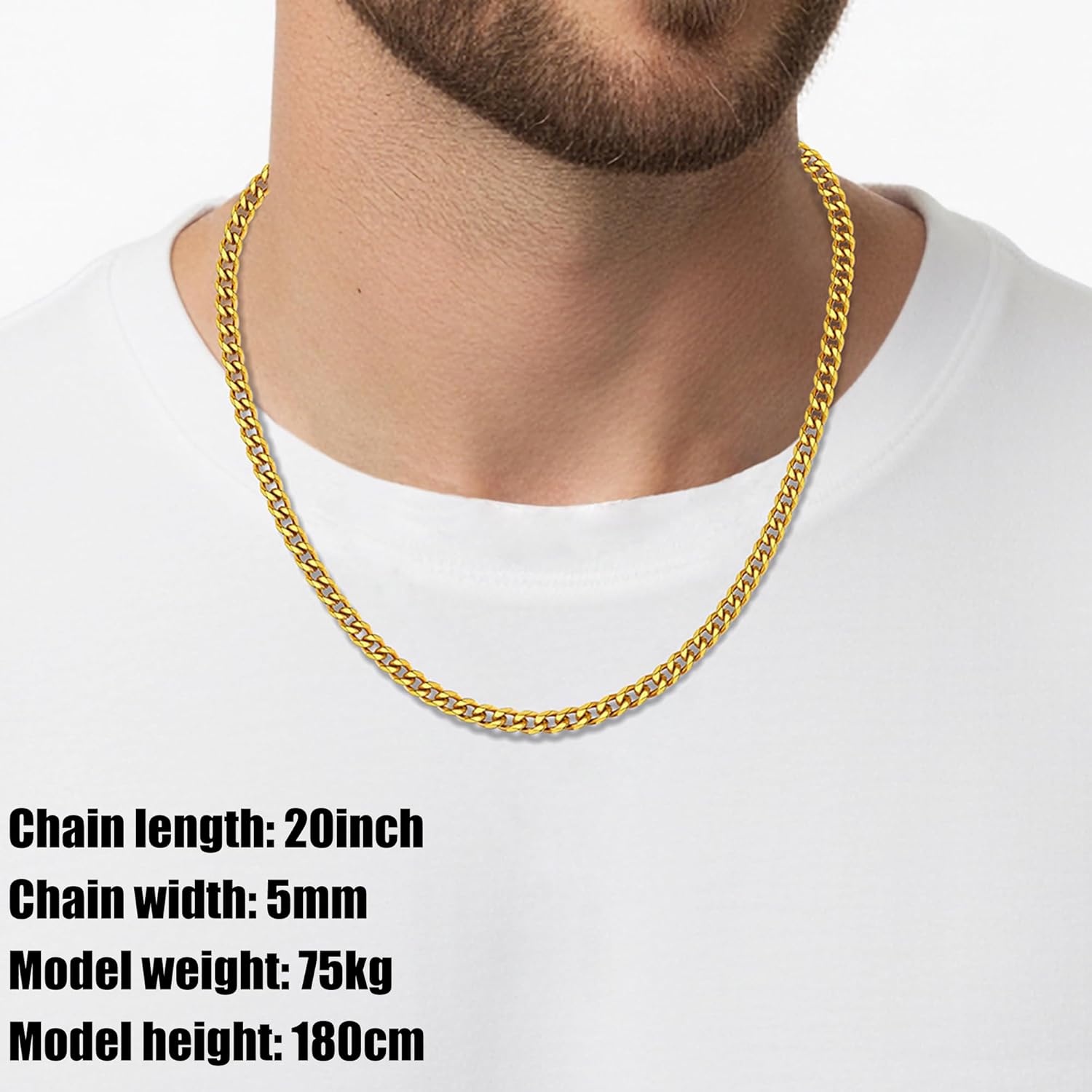 Fiusem 3.5mm Cuban Link Chains for Men, Silver Tone/Black/14K Gold Plated Stainless Steel Necklace Chain, Mens Necklace 16, 18, 20, 22, 24, 26, 28 Inch - Image 2