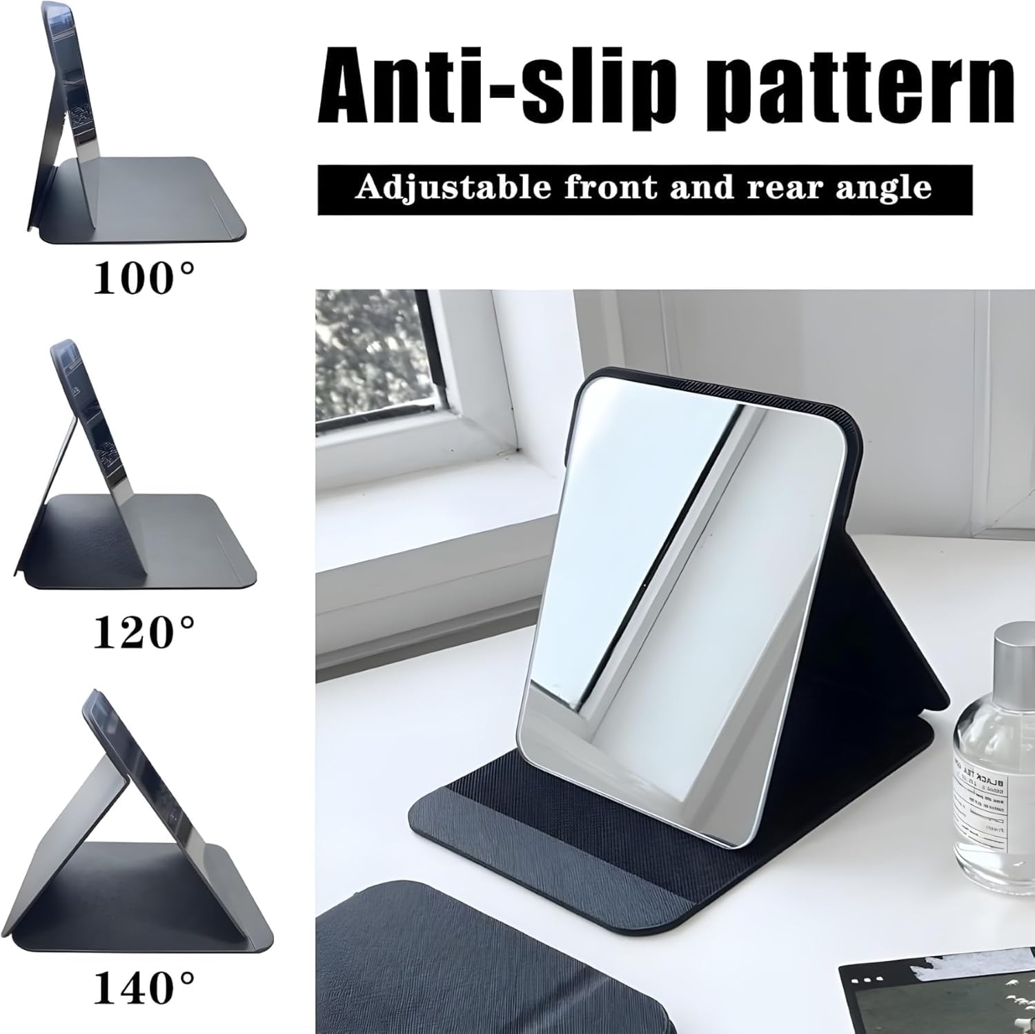 Vizaro Foldable Makeup Mirror with Stand, Compact PU Leather Travel, 1pcs 2