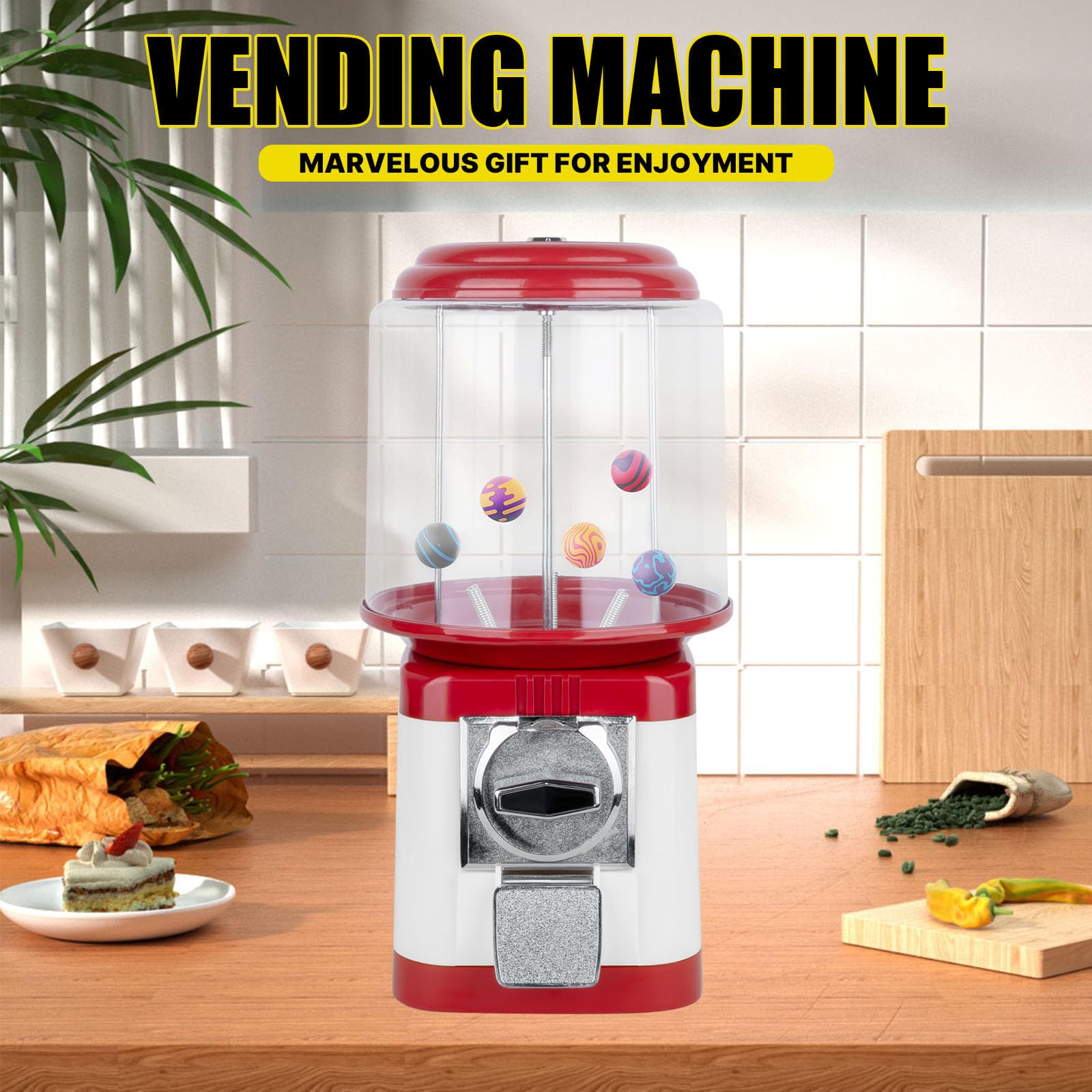 SICWEDIM Gumball Machine for Kids, Home Candy Vending Machine,Round Gumball Dispenser, Bubble Gum Machine for Game Stores, Coin Operated Gumball for Toy Capsules Bouncy Balls Candy