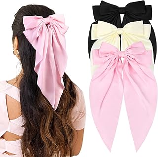 مشابك شعر من الساتان الحريري للنساء، مشابك شعر كبيرة الحجم ذات ذيل طويل، مشابك شعر على شكل تمساح للبنات، اكسسوارات شعر، 3 قطع