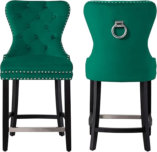 Vista 4 de WestinTrends Wordford Taburete de terciopelo copetudo de 24 pulgadas (juego de 2), negro, terciopelo verde oscuro