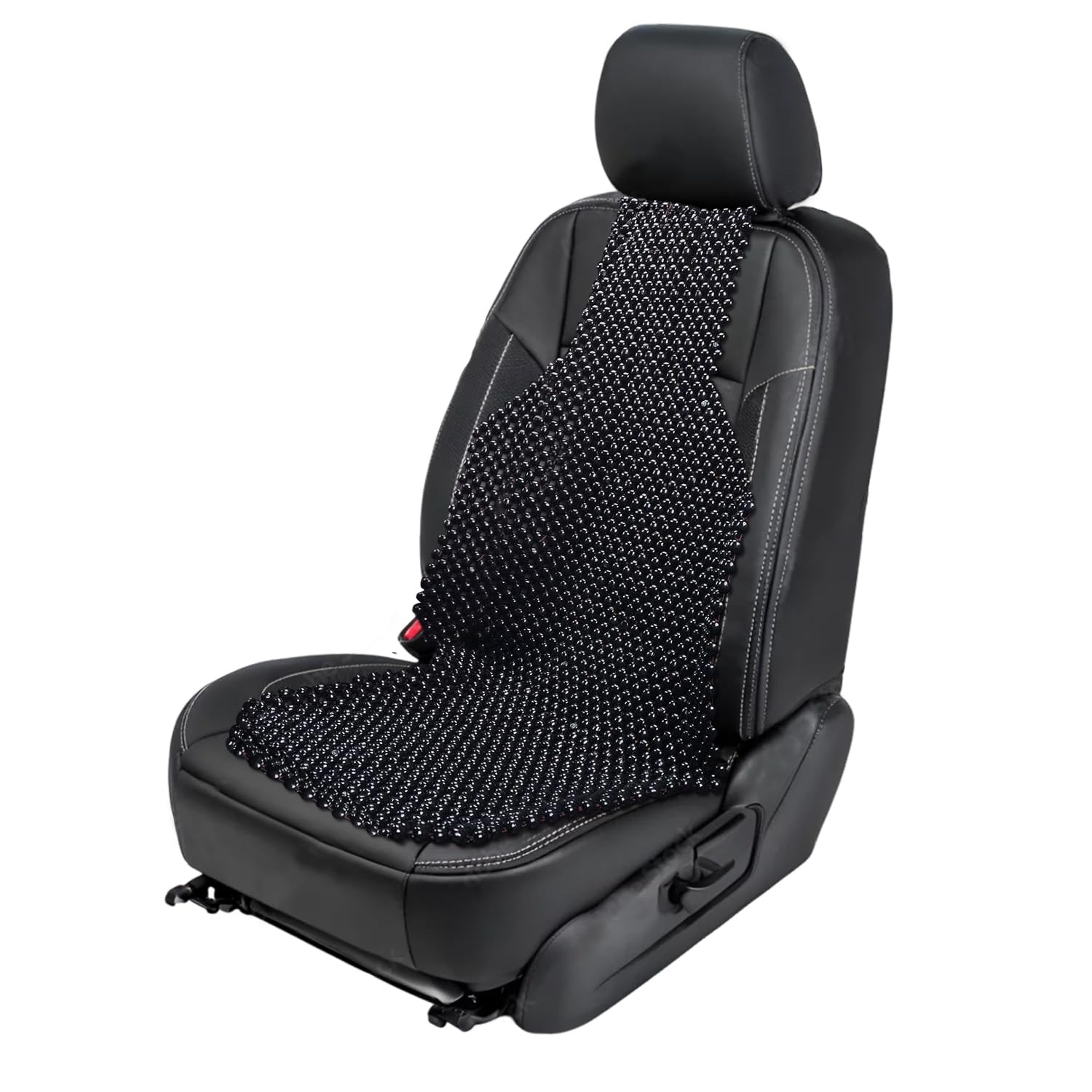 ZONETECH Wood Beaded Seat Cushion, Premium Quality, Black, Car Massaging, Double Strung, Stress Free (1 Pack)