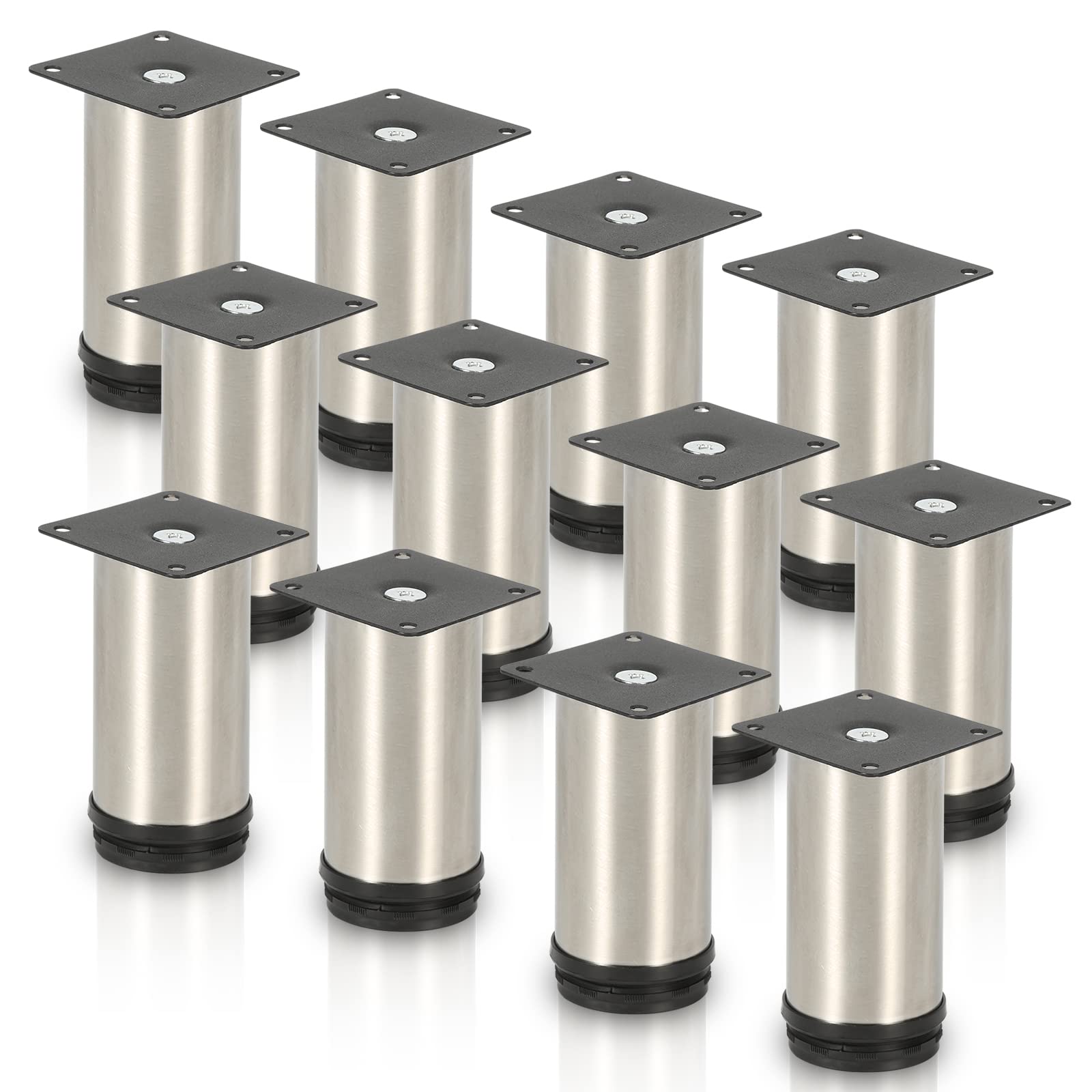 Gimisgu Juego de 12 patas redondas para muebles de acero inoxidable, altura de 150 mm, altura ajustable: 15 mm, soporta hasta 250 kg, adecuado para sofá, cama, mesita de noche, armario