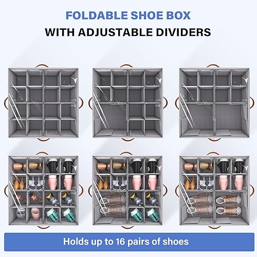 Miniatura 2 de Paquete de 2 organizadores de zapatos para armario, se adapta a hasta 16-32 pares, organizador plegable de almacenamiento de zapatos, contenedores